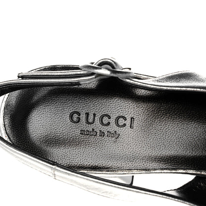 Gucci Metallic Nappa Horsebit Slingback Pumps 35 Argento 7 of 8