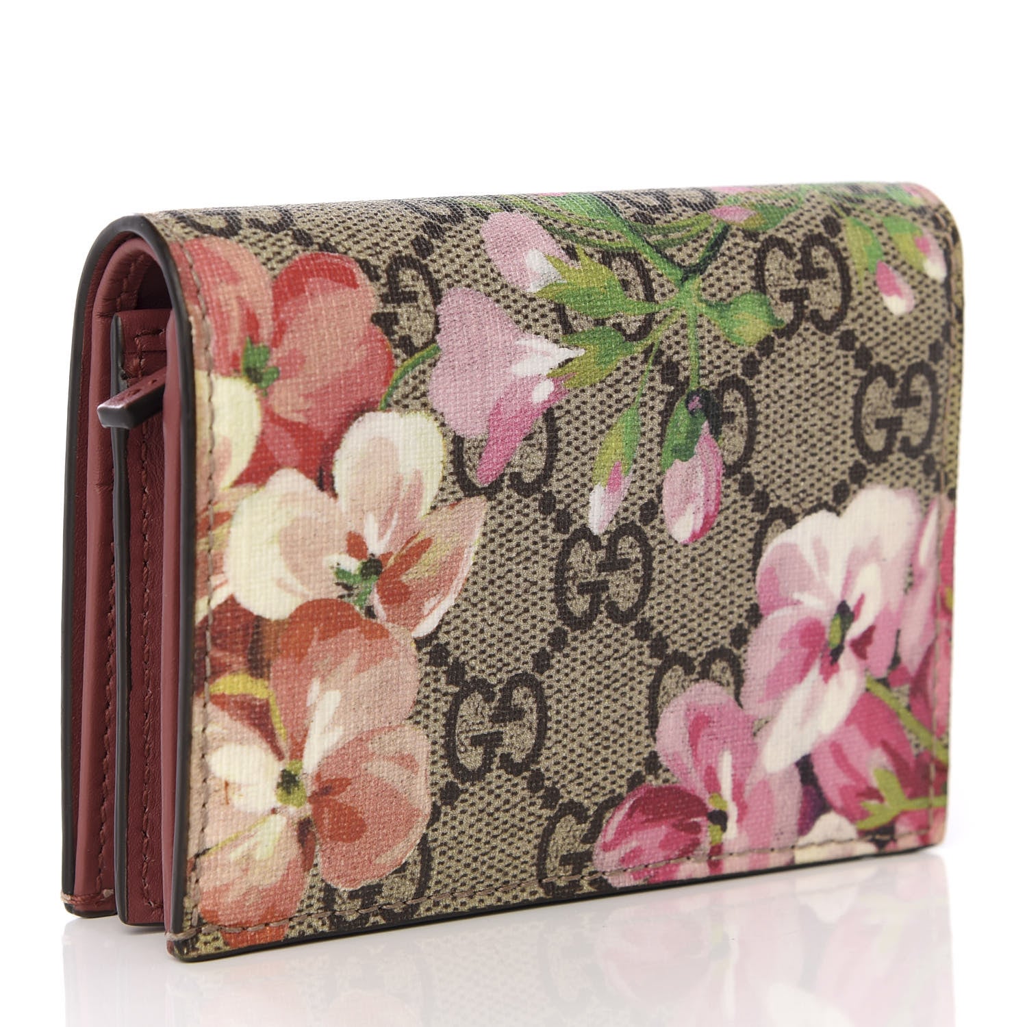 Gucci GG Supreme Monogram Blooms Card Case Wallet Beige Multicolor Dry Rose 2 of 7
