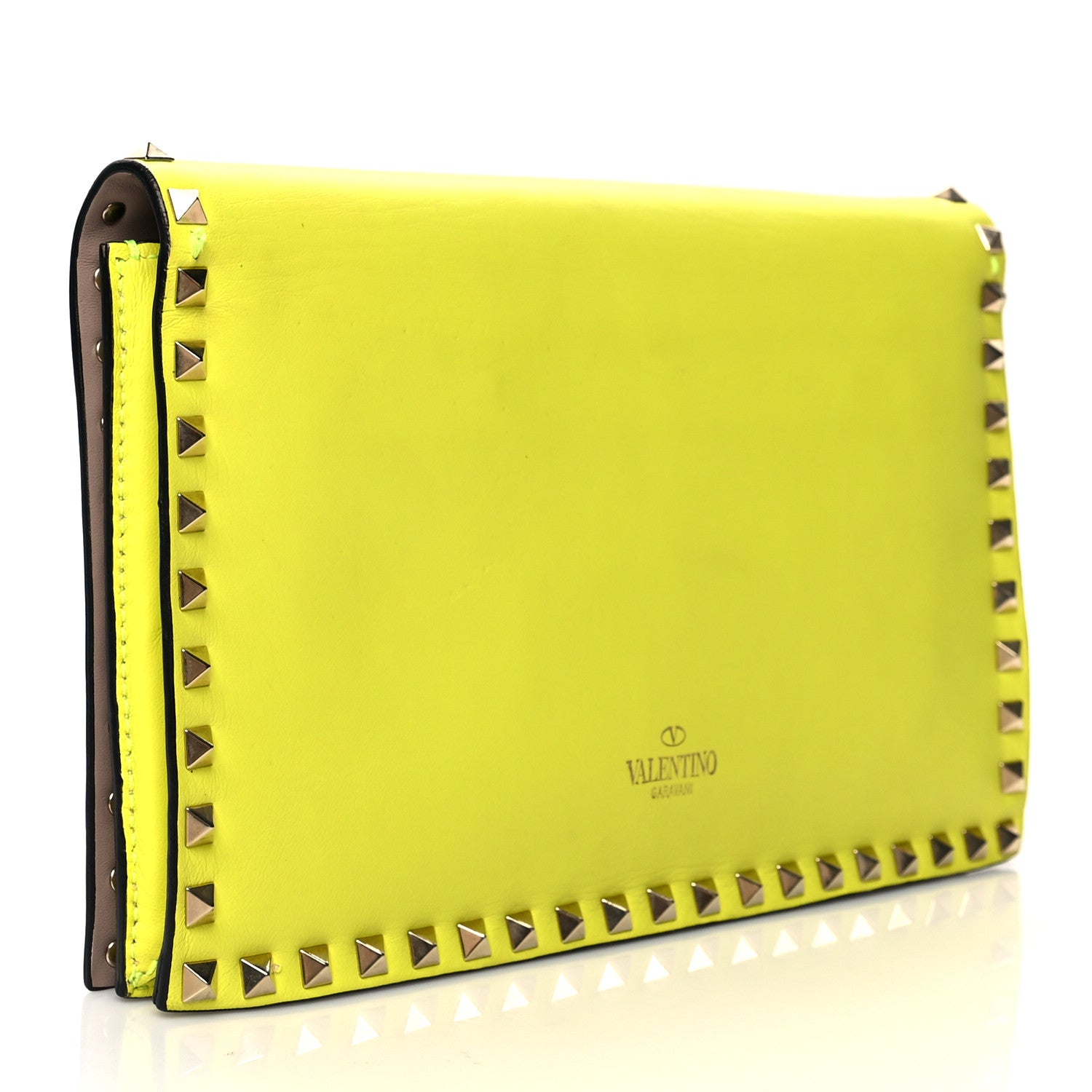 Valentino Garavani Nappa Rockstud Wristlet Clutch Yellow Fluo 2 of 14