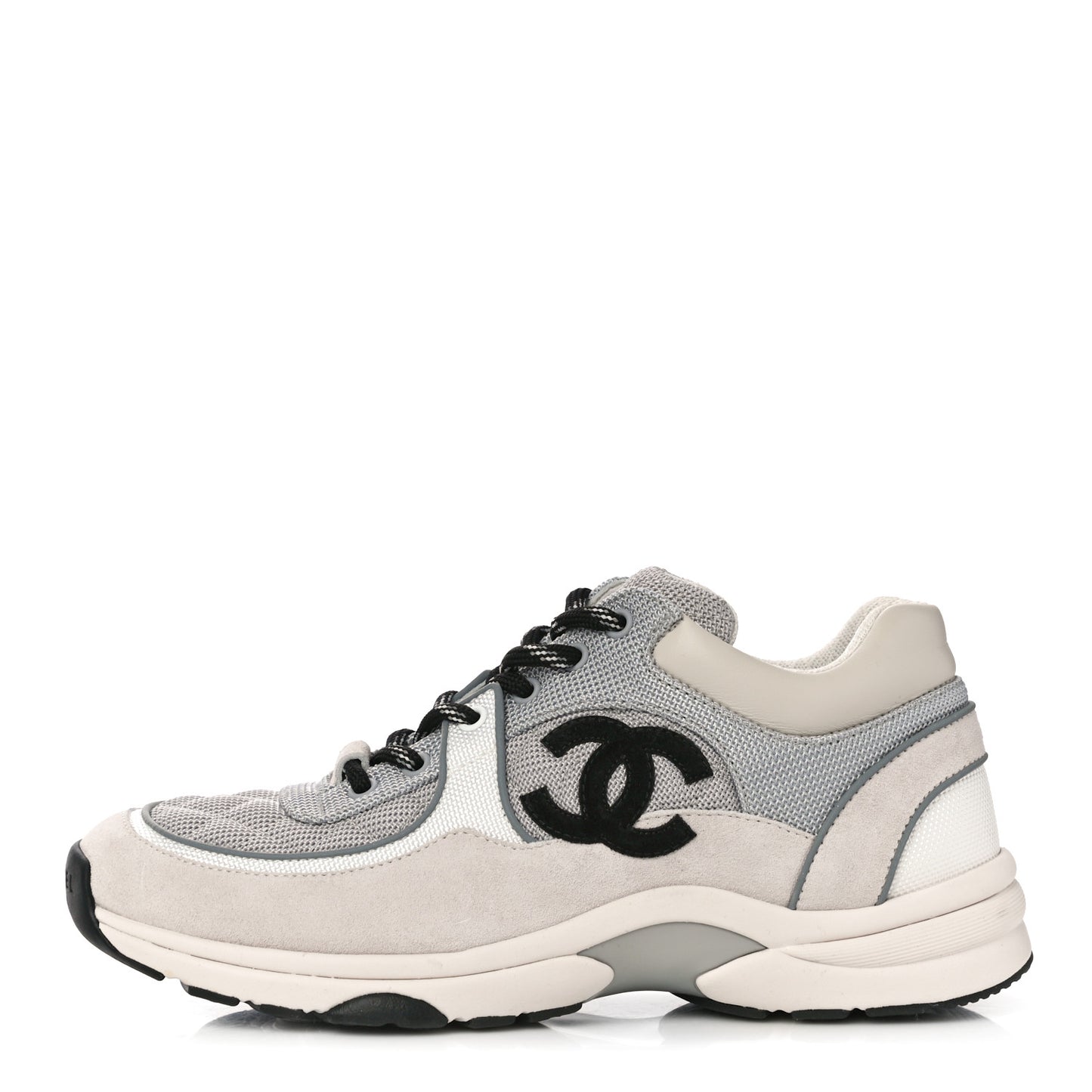 Nylon Calfskin Suede Womens CC Sneakers 38.5 Grey White
