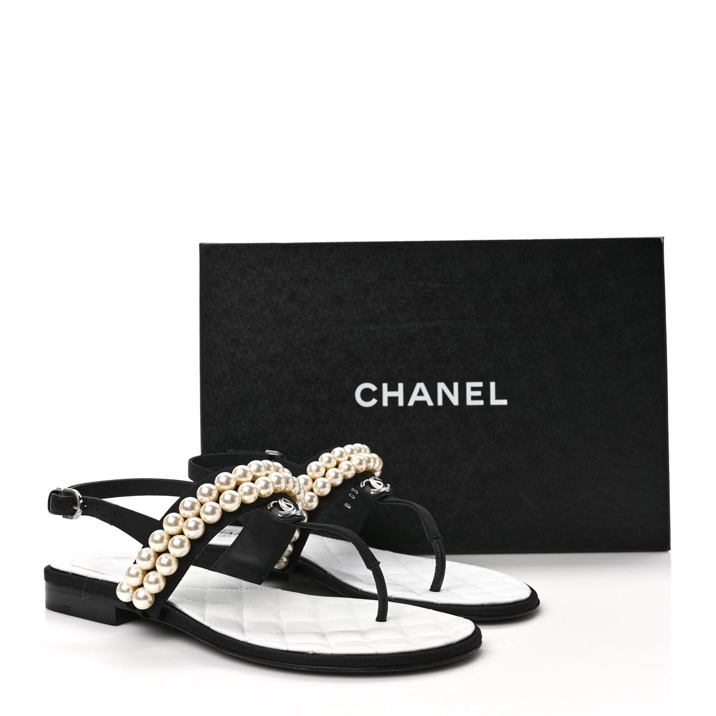 Grosgrain Pearl CC Sandals 36.5 Black