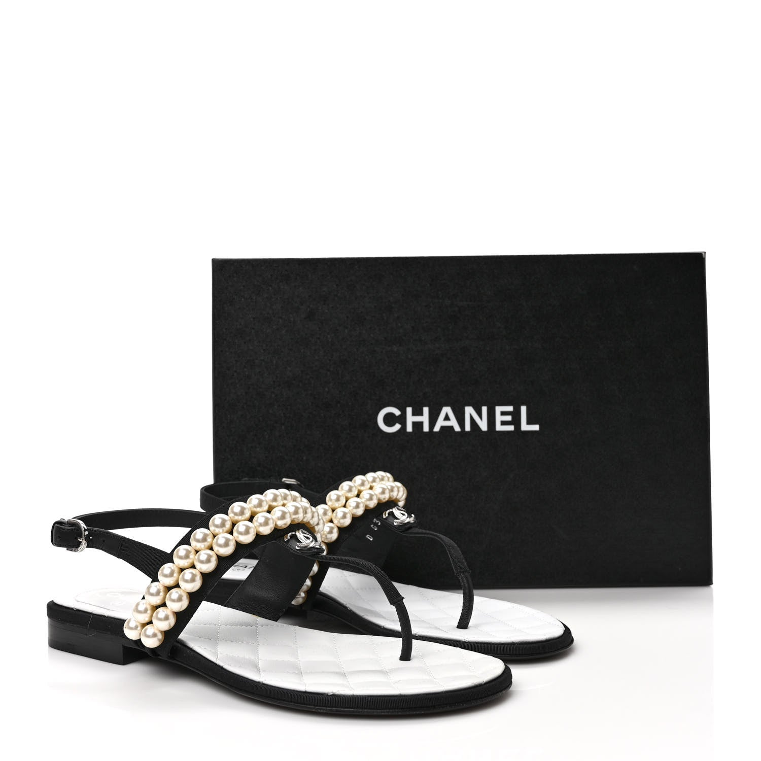 Chanel Grosgrain Pearl CC Sandals 36.5 Black 9 of 9