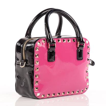 Valentino Garavani Patent Bi Color Rockstud Top Handle Crossbody Bag Pop Fuxia Black 3 of 8