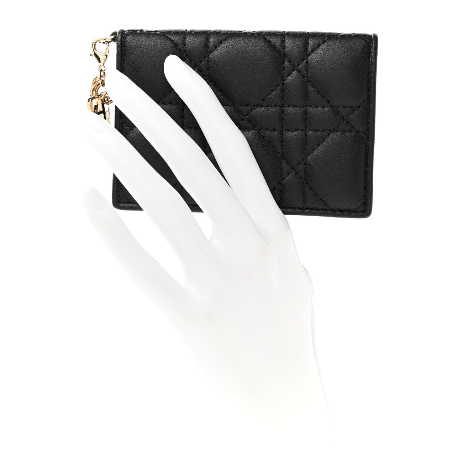 Lambskin Cannage Small Lady Dior Flap Card Holder Black