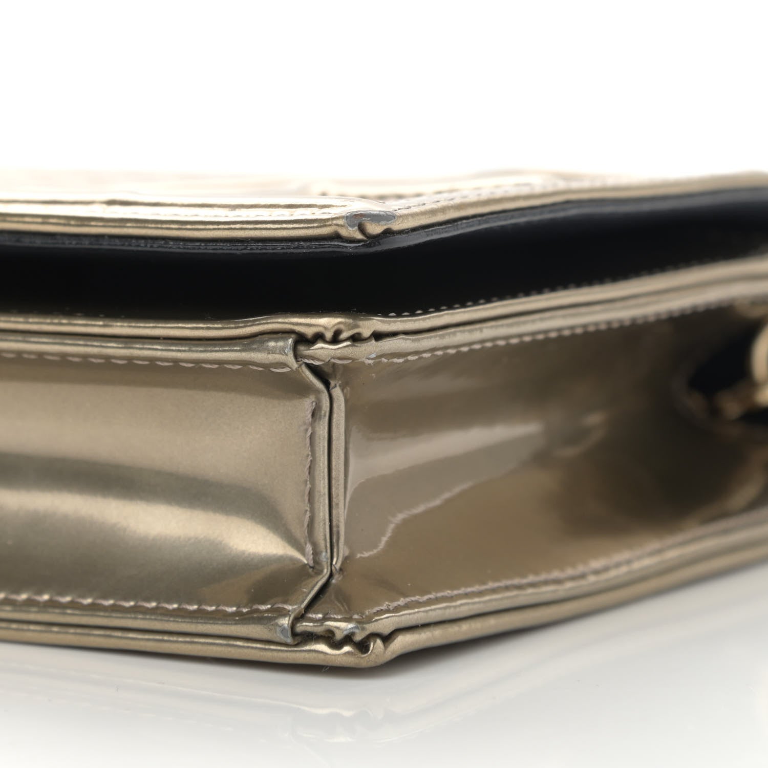 Christian Dior Metallic Patent Micro-Cannage Diorama Wallet on Chain Pouch Gold 11 of 12