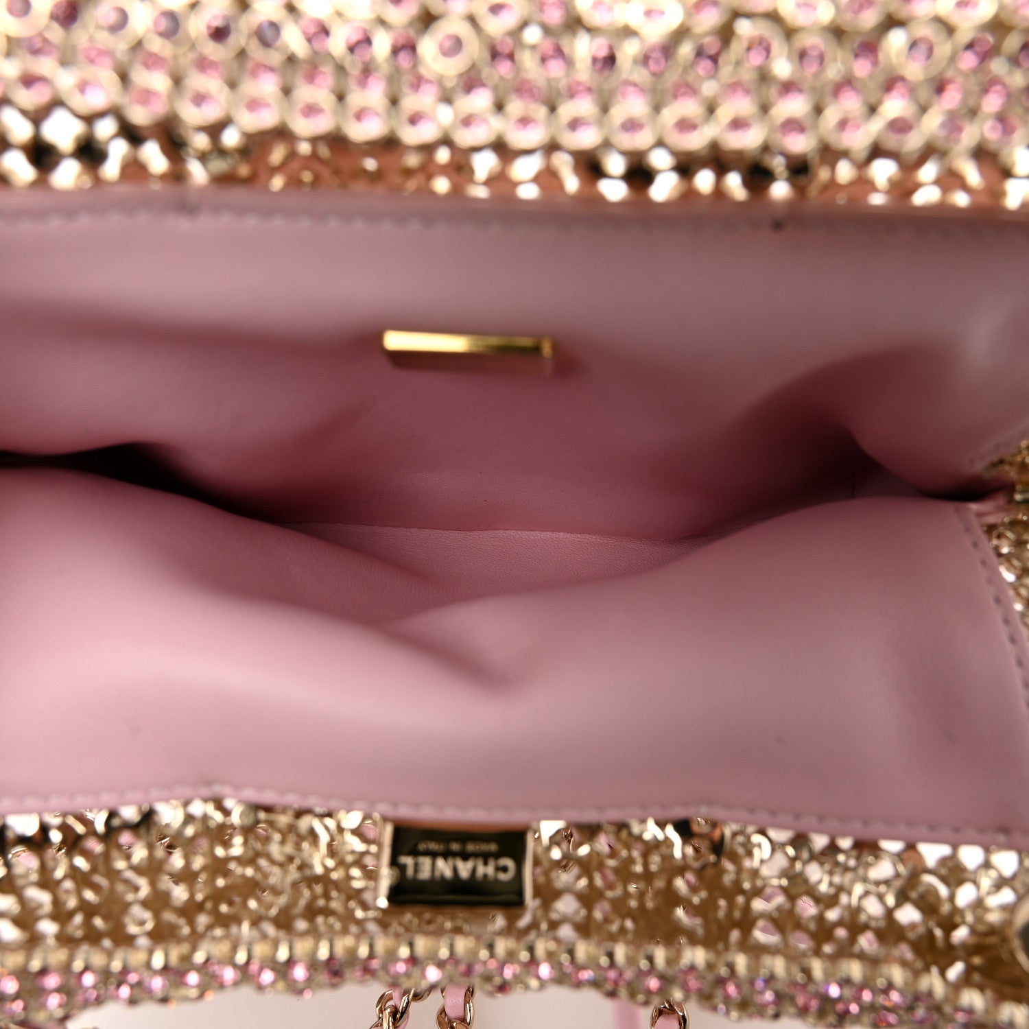 Chanel Crystal Embellished Metallic Lambskin Mini Chanel 22 Light Pink 6 of 11