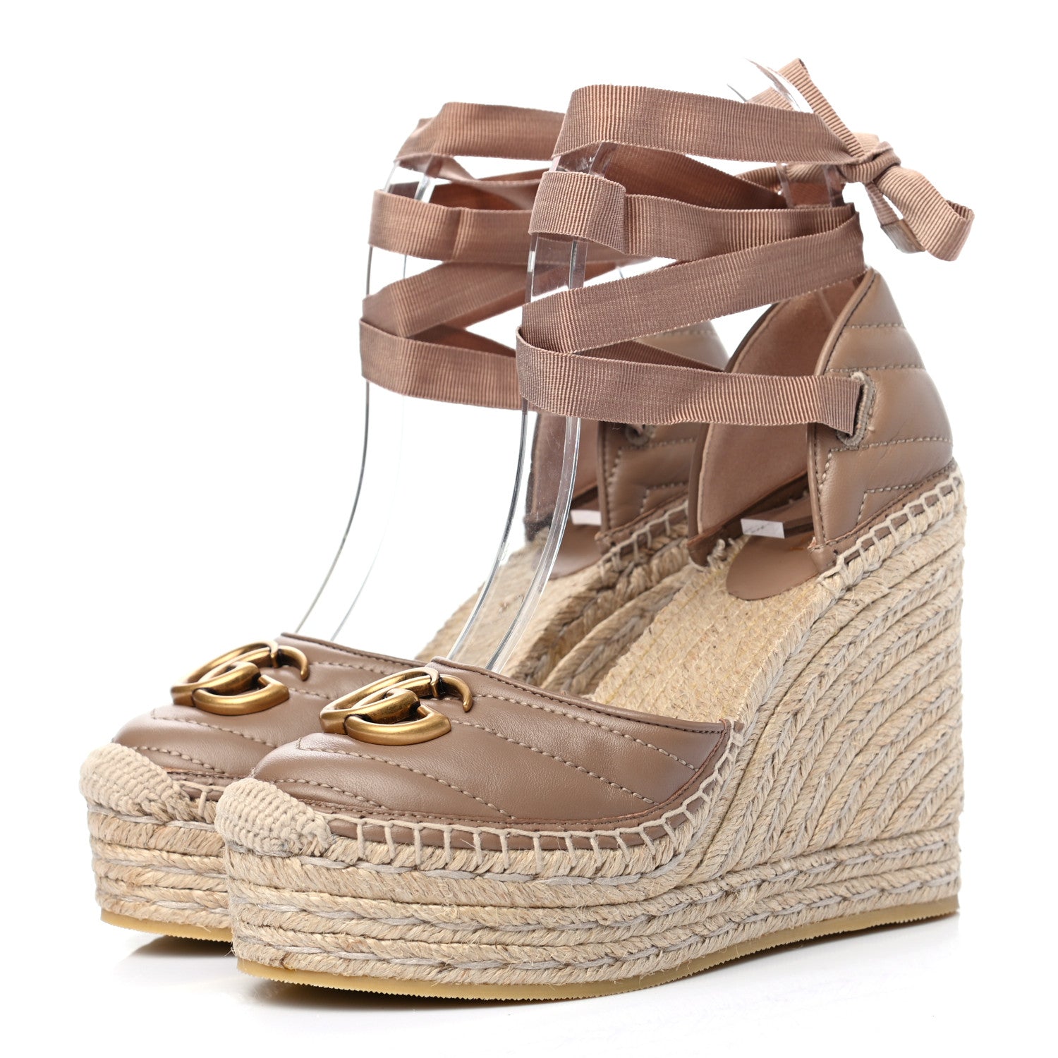 Gucci Nappa Matelasse GG Marmont Ankle Wrap Platform 35/120mm Espadrille Wedges 35.5 Porcelain Rose 3 of 8