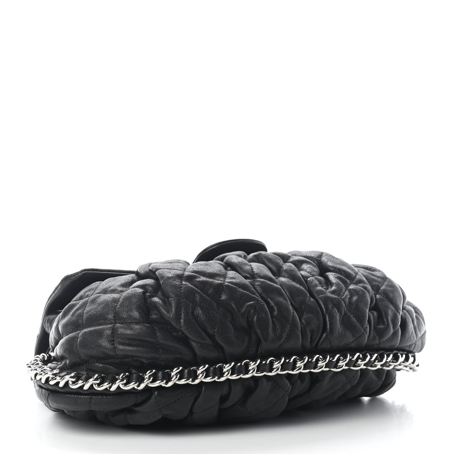 Washed Lambskin Quilted Medium Chain Around Messenger Black