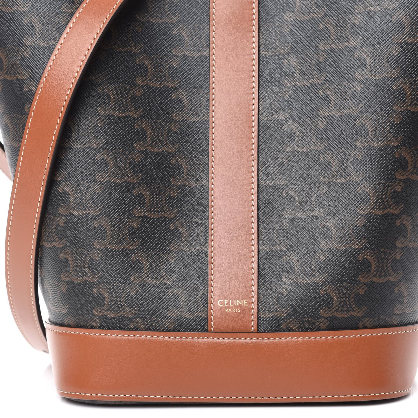 Triomphe Canvas Calfskin Small Bucket Bag Tan