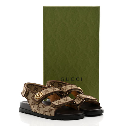Gucci GG Monogram Lavaredo Eco Fabric Womens Slide Sandals With Straps 37 Beige Ebony Light Brown 12 of 12