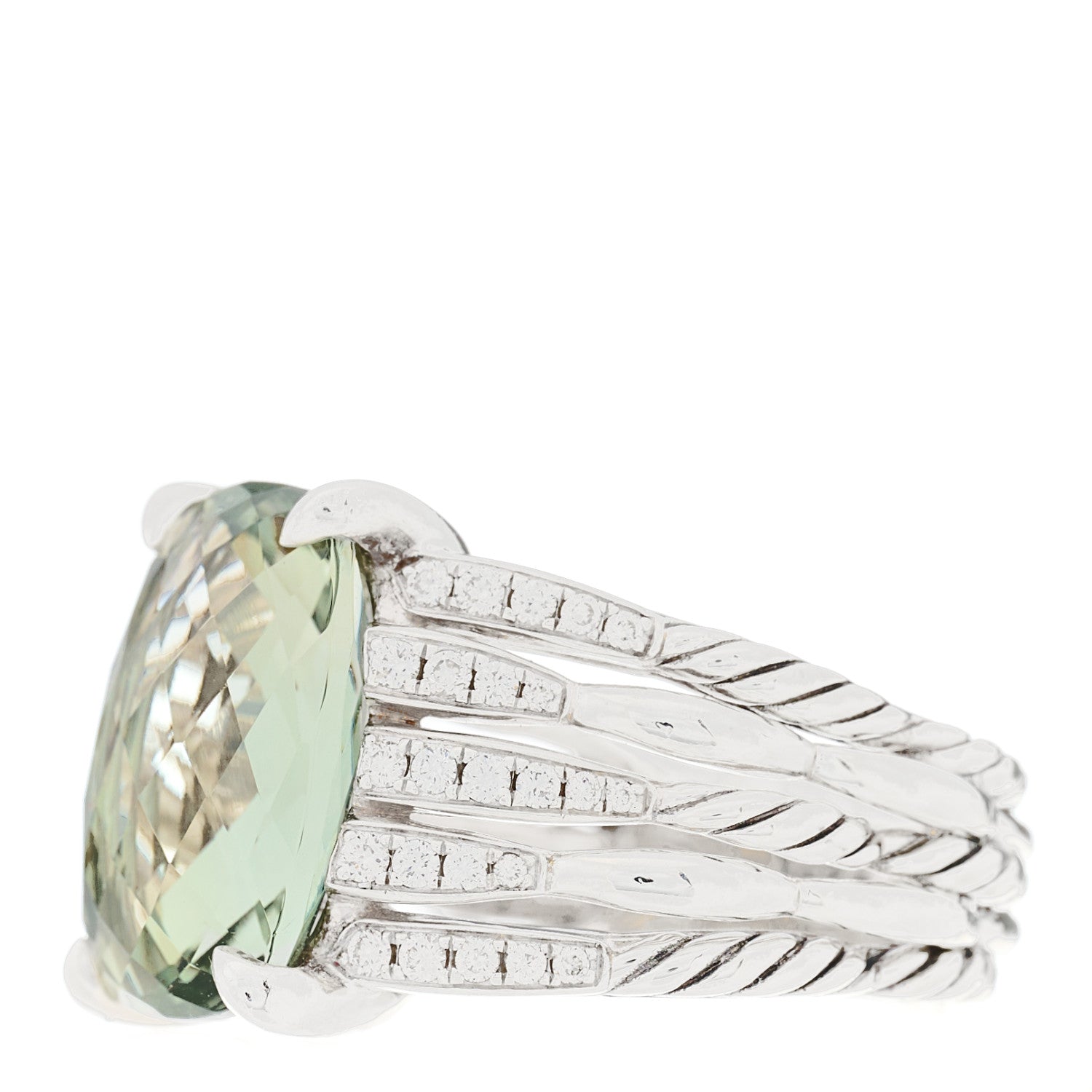David Yurman Sterling Silver Diamond Prasiolite 16mm Tides Statement Ring 57 8 2 of 5