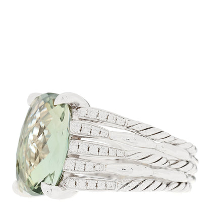 David Yurman Sterling Silver Diamond Prasiolite 16mm Tides Statement Ring 57 8 2 of 5