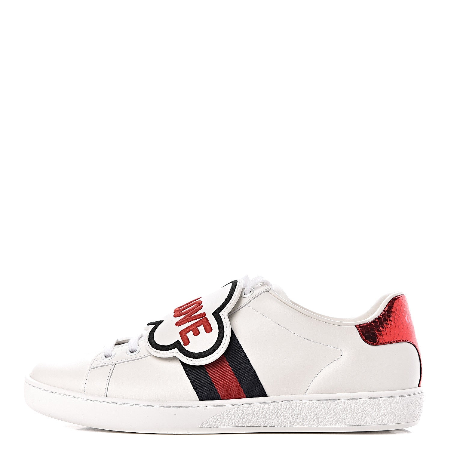 Gucci Calfskin Ayers Web Blind for Love Embroidered Womens Ace Sneakers 37.5 White 1 of 12