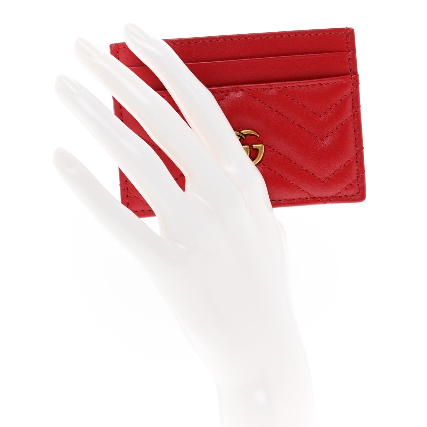 Calfskin Matelasse GG Marmont Card Holder Hibiscus Red