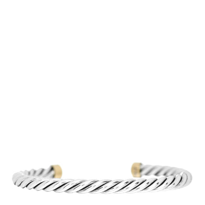 David Yurman Sterling Silver 18K Yellow Gold Onyx 6mm Cable Classic Cuff Bracelet 2 of 3