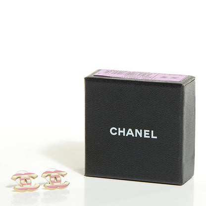 Chanel Enamel Striped CC Earrings Pink White Gold 5 of 5
