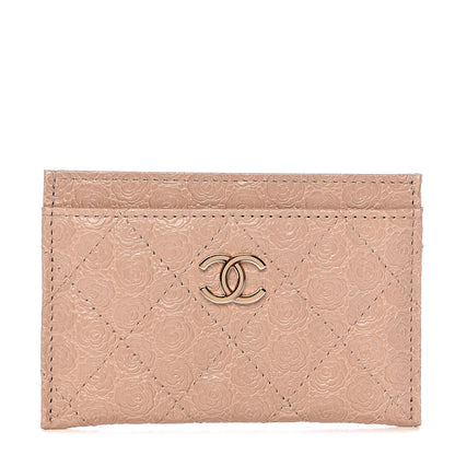 Chanel Camellia Calfskin Embossed Quilted Card Holder Beige 1 of 9