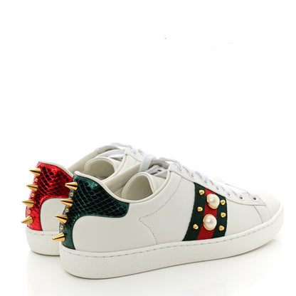 Gucci Calfskin Web Pearl Studded Womens Ace Sneakers 35.5 White 4 of 8