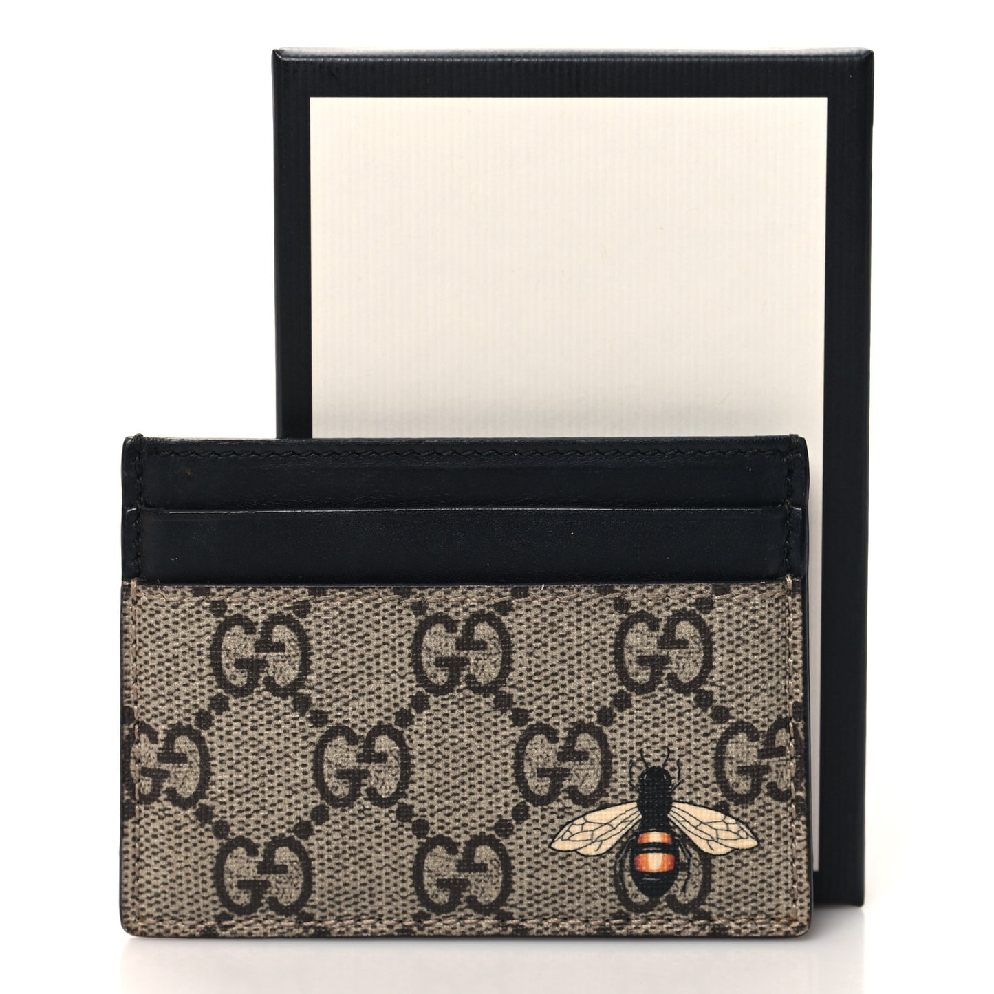 GG Supreme Monogram Bee Print Card Holder Black