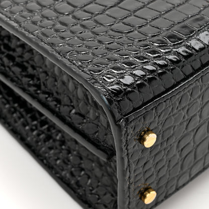 Saint Laurent Calfskin Crocodile Embossed Mini Classic Monogram Cassandra Top Handle Black 11 of 12