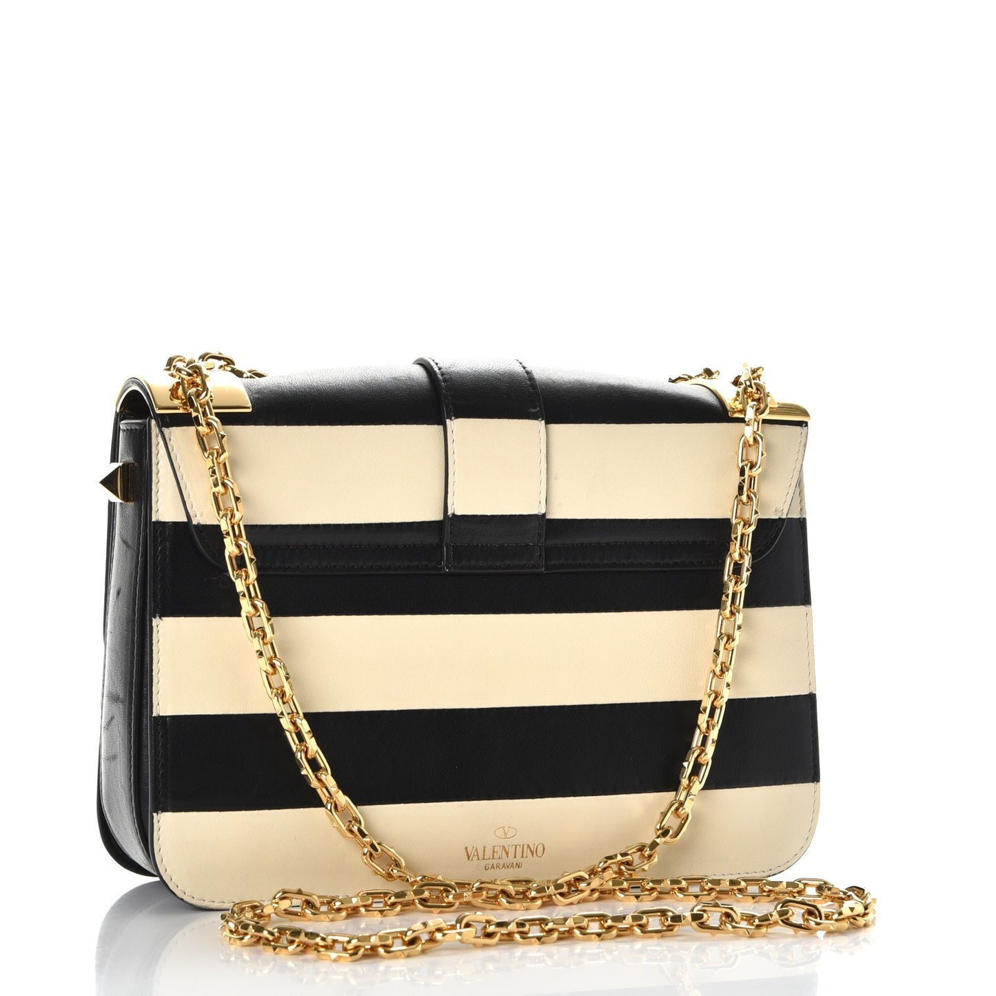 Nappa Striped B-Rockstud Flap Black Light Ivory