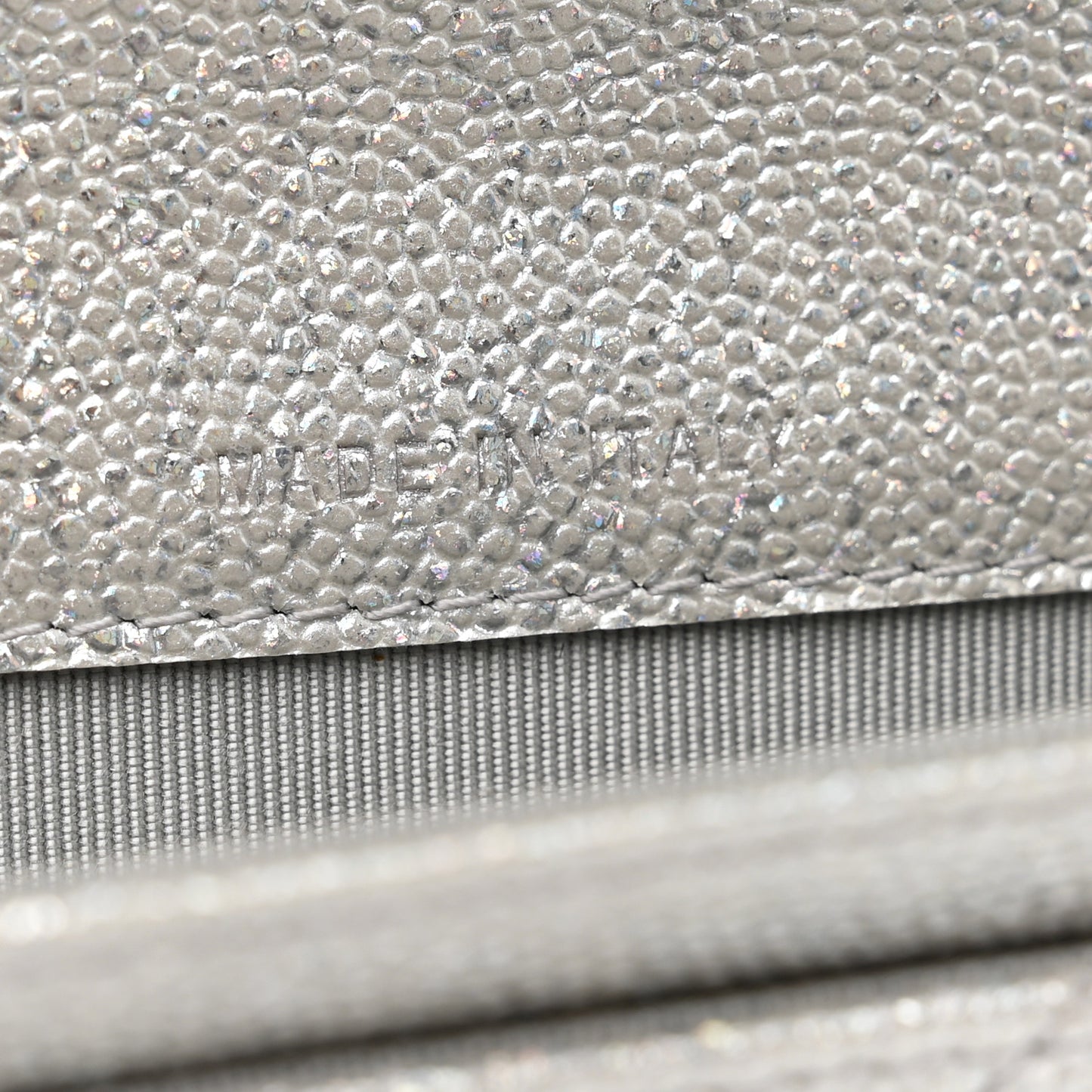 Glittered Metallic Caviar Quilted Flap Card Holder Wallet Silver
