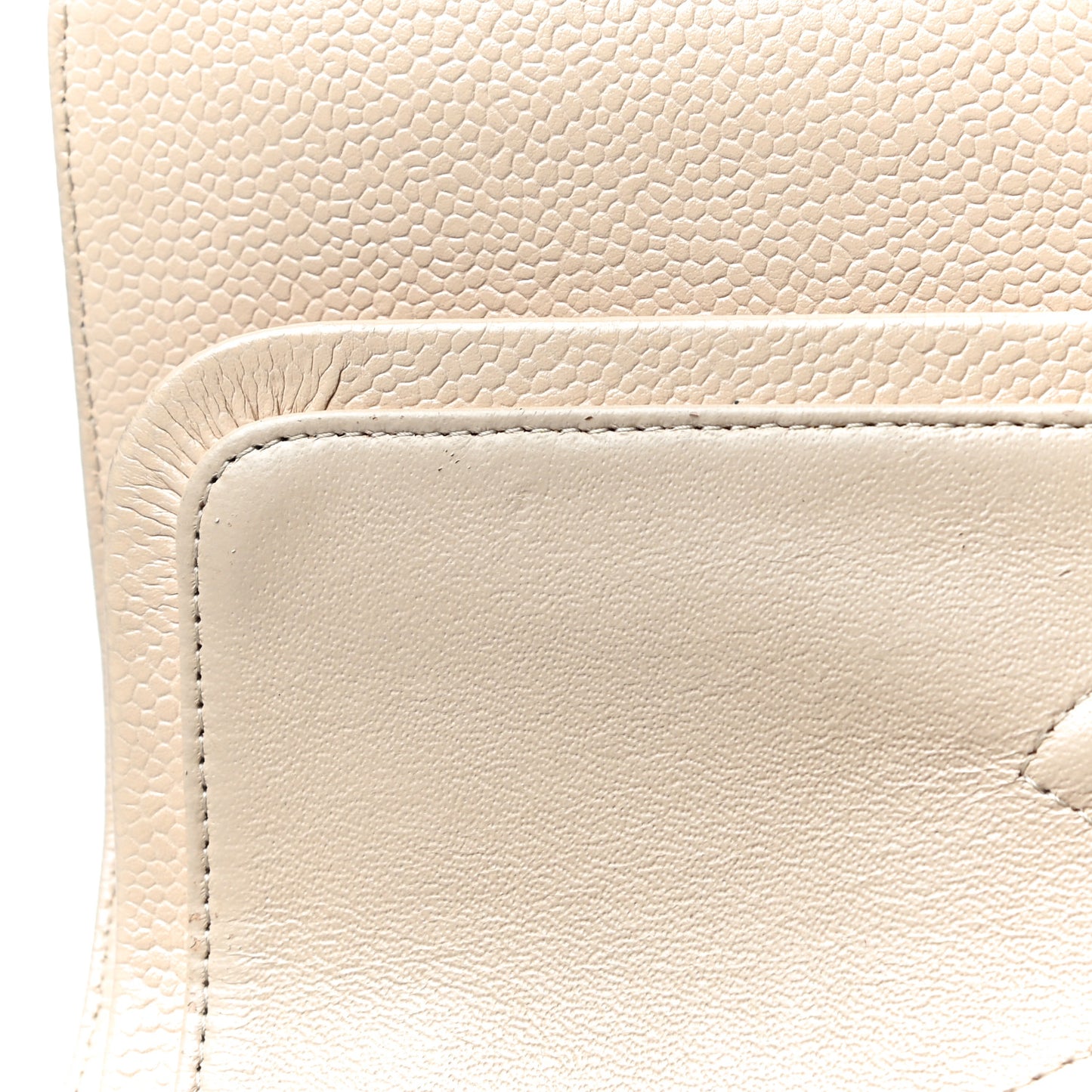 Caviar Quilted Medium Double Flap Beige