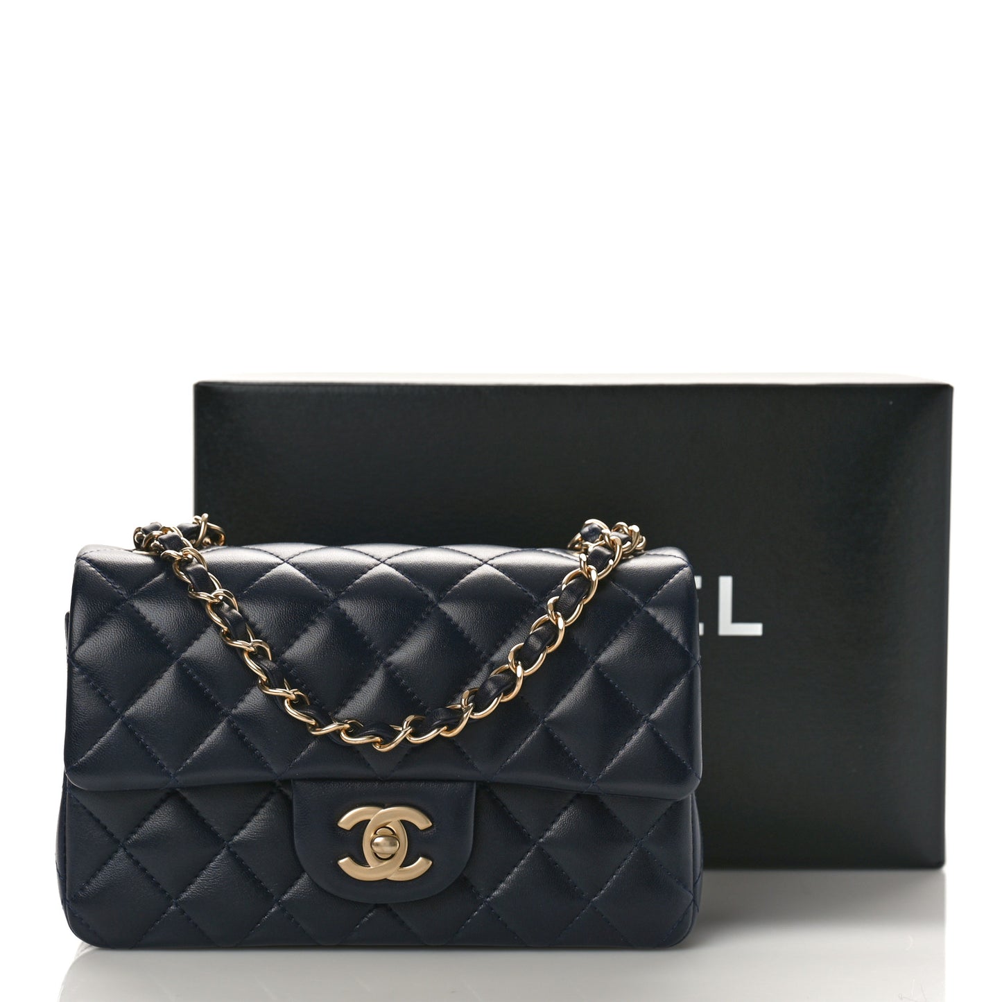 Lambskin Quilted Mini Rectangular Flap Navy