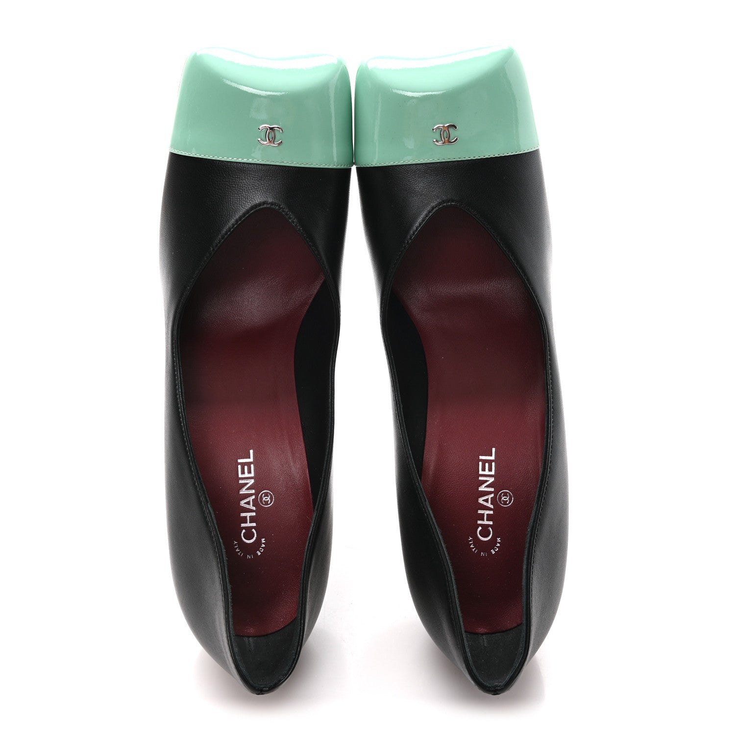 Chanel Lambskin Patent Calfskin Cap Toe Pumps 40 Black Green 2 of 10