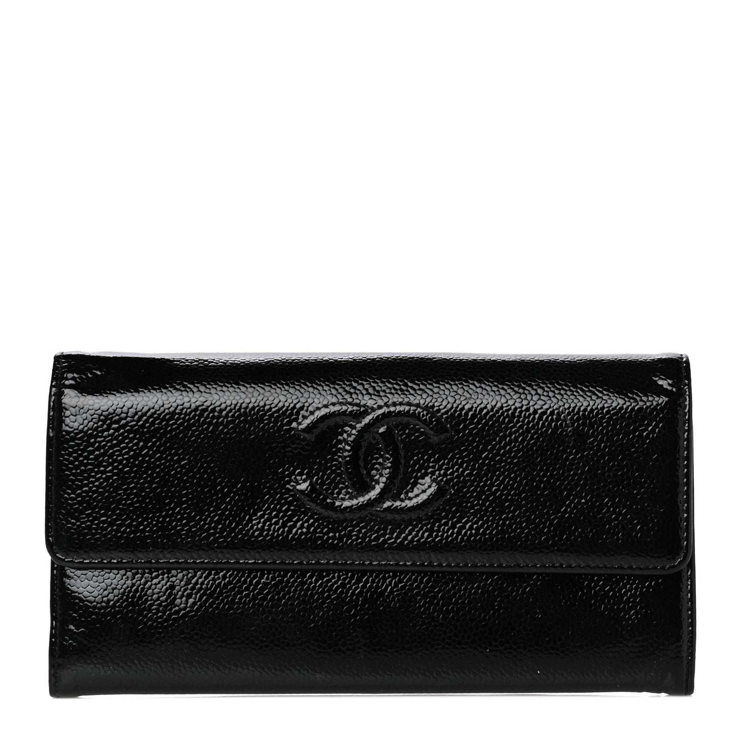 Patent Caviar Timeless CC Large Gusset Flap Wallet Black