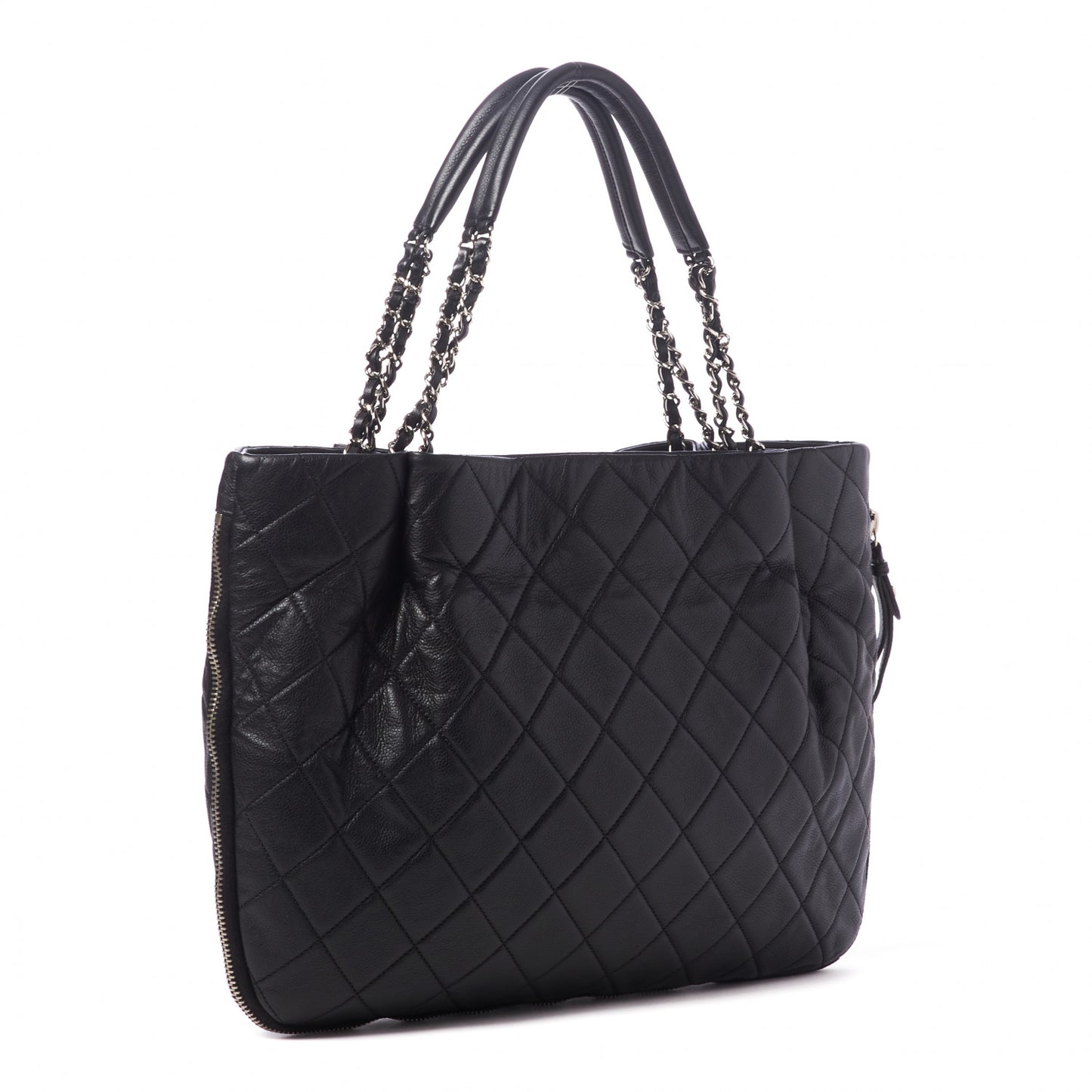 Caviar Expandable Zip Shoulder Bag Black