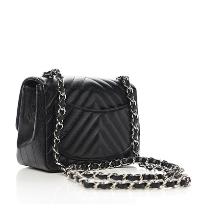 Chanel Caviar Chevron Quilted Mini Square Flap Black 2 of 10