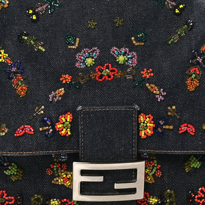 Fendi Denim Ricami Beaded Mama Baguette Blue 7 of 9