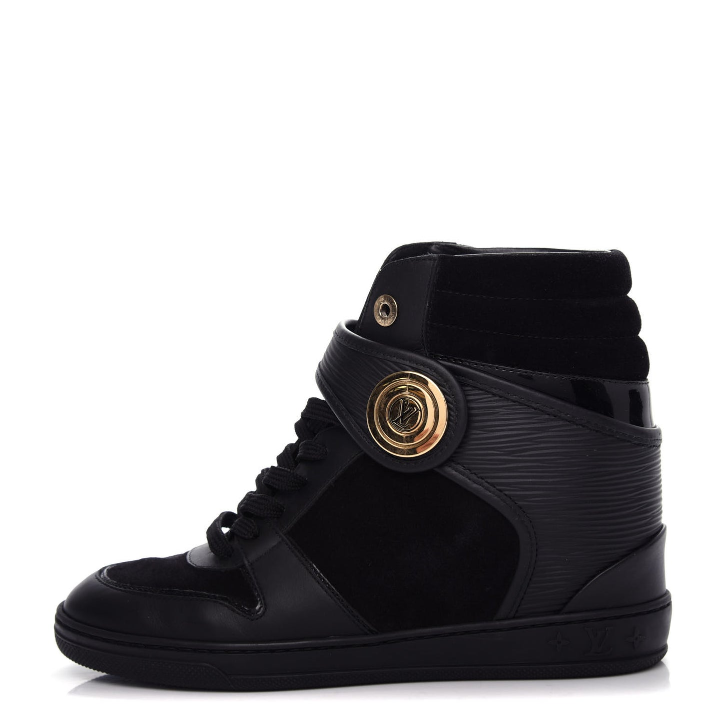 Epi Suede Postmark Wedge Sneakers 38 Black