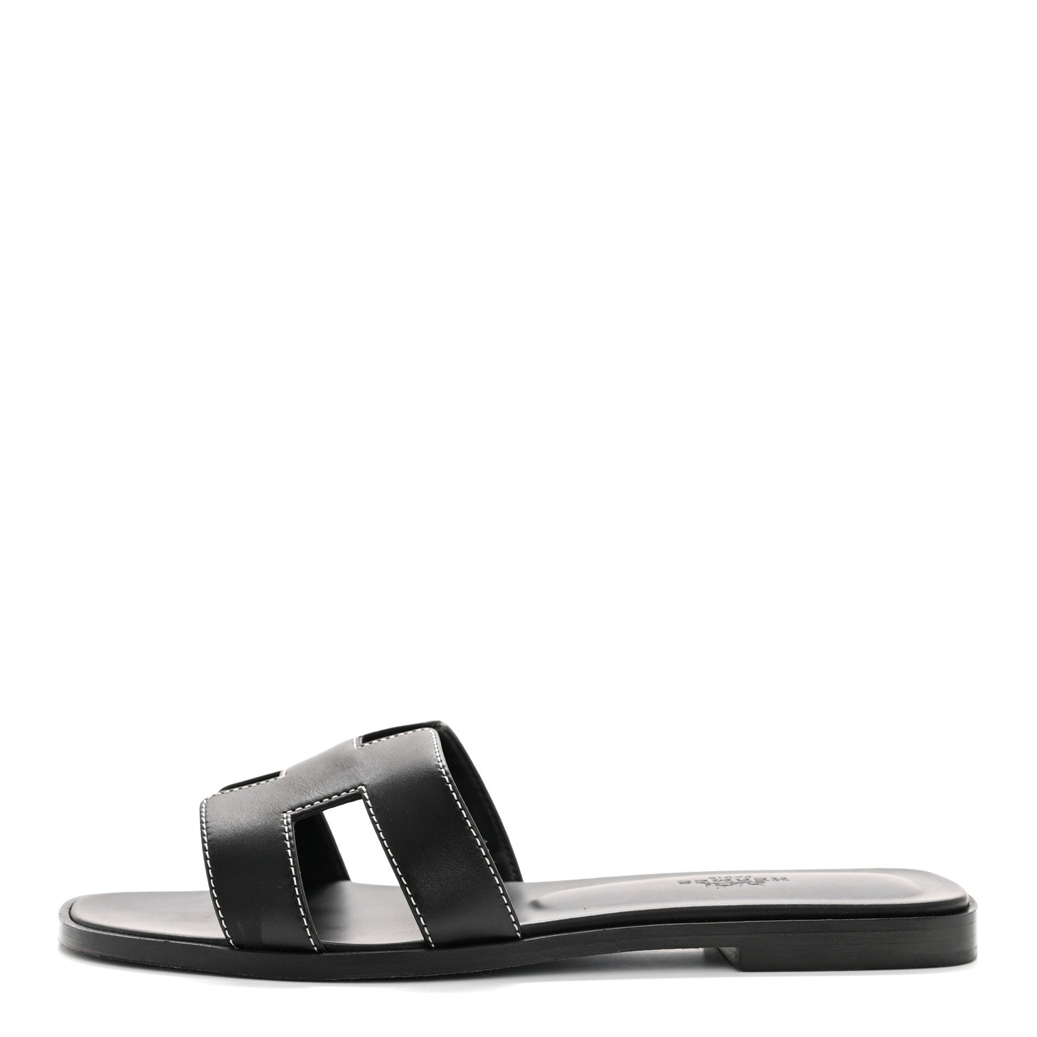 Hermes Box Calfskin Oran Sandals 37.5 Black 2 of 22