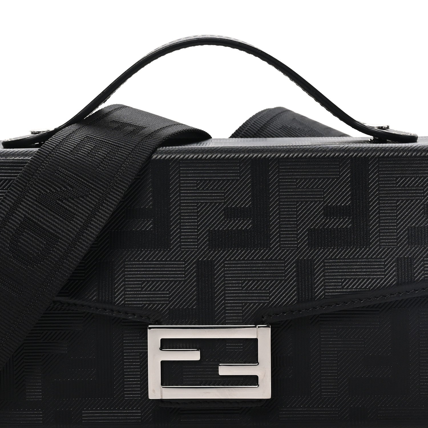 Fendi Vitello King FF Lines Embossed Baguette Soft Trunk Black 7 of 9