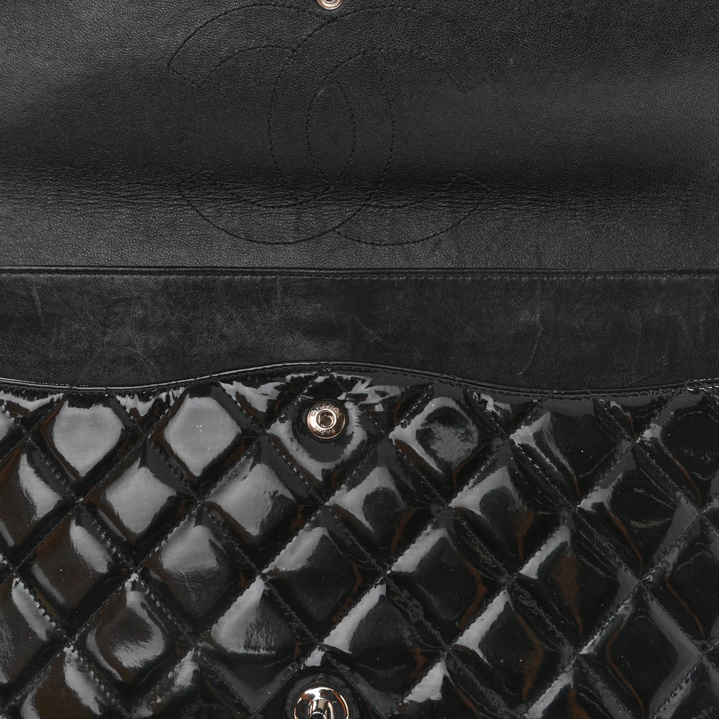 Patent Quilted Maxi Double Flap Black