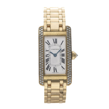 Cartier 18K Yellow Gold Diamond 19mm Tank Americaine Quartz Watch 1 of 7