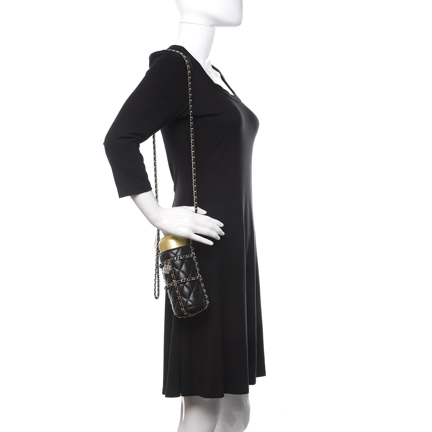 Chanel Lambskin Quilted CC To Drink Water Bottle Black Gold 2 of 11