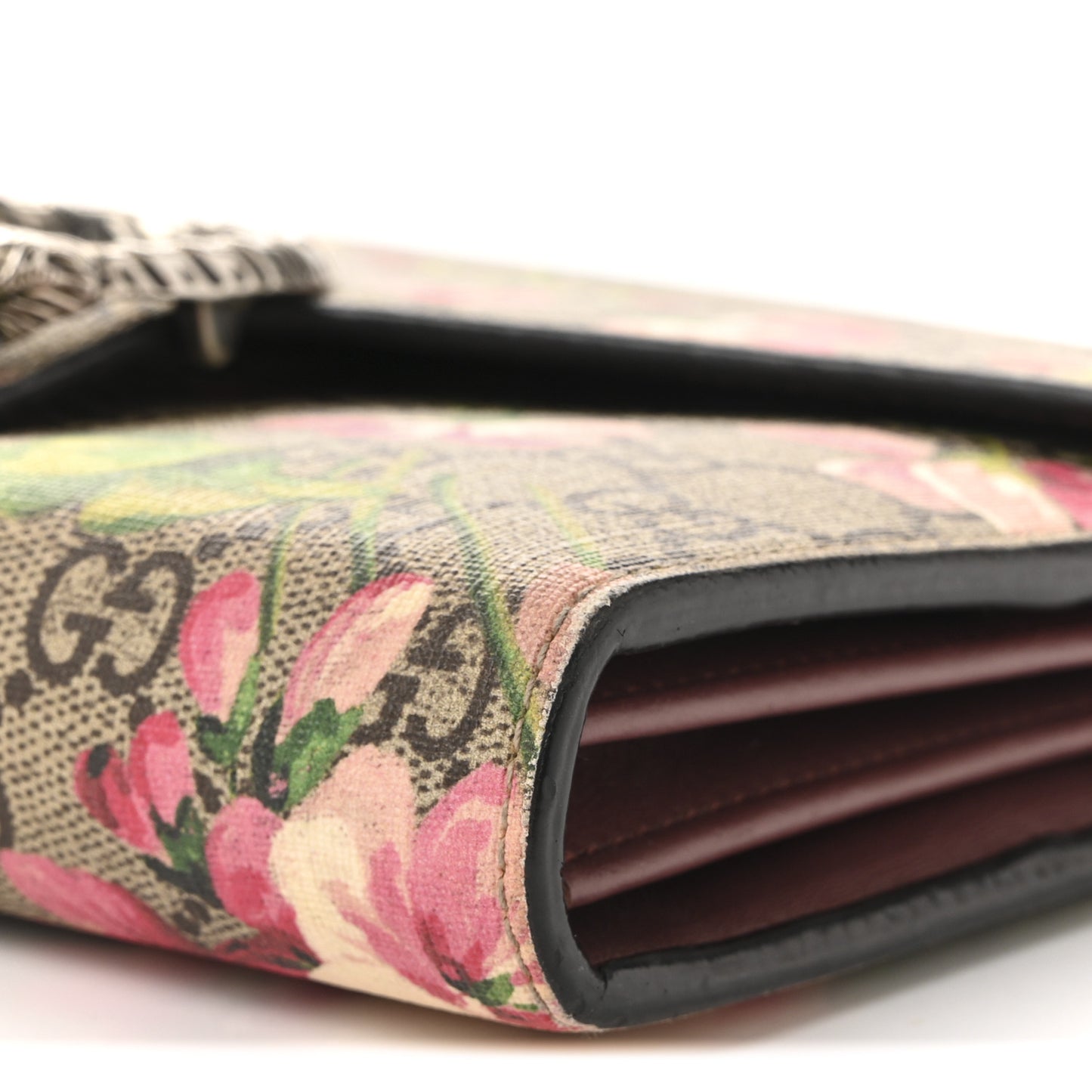 GG Supreme Monogram Blooms Mini Dionysus Chain Wallet Beige Multicolor Dry Rose