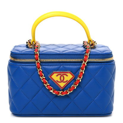 Chanel Lambskin Quilted Superman Top Handle Vanity Blue Red Yellow 1 of 11
