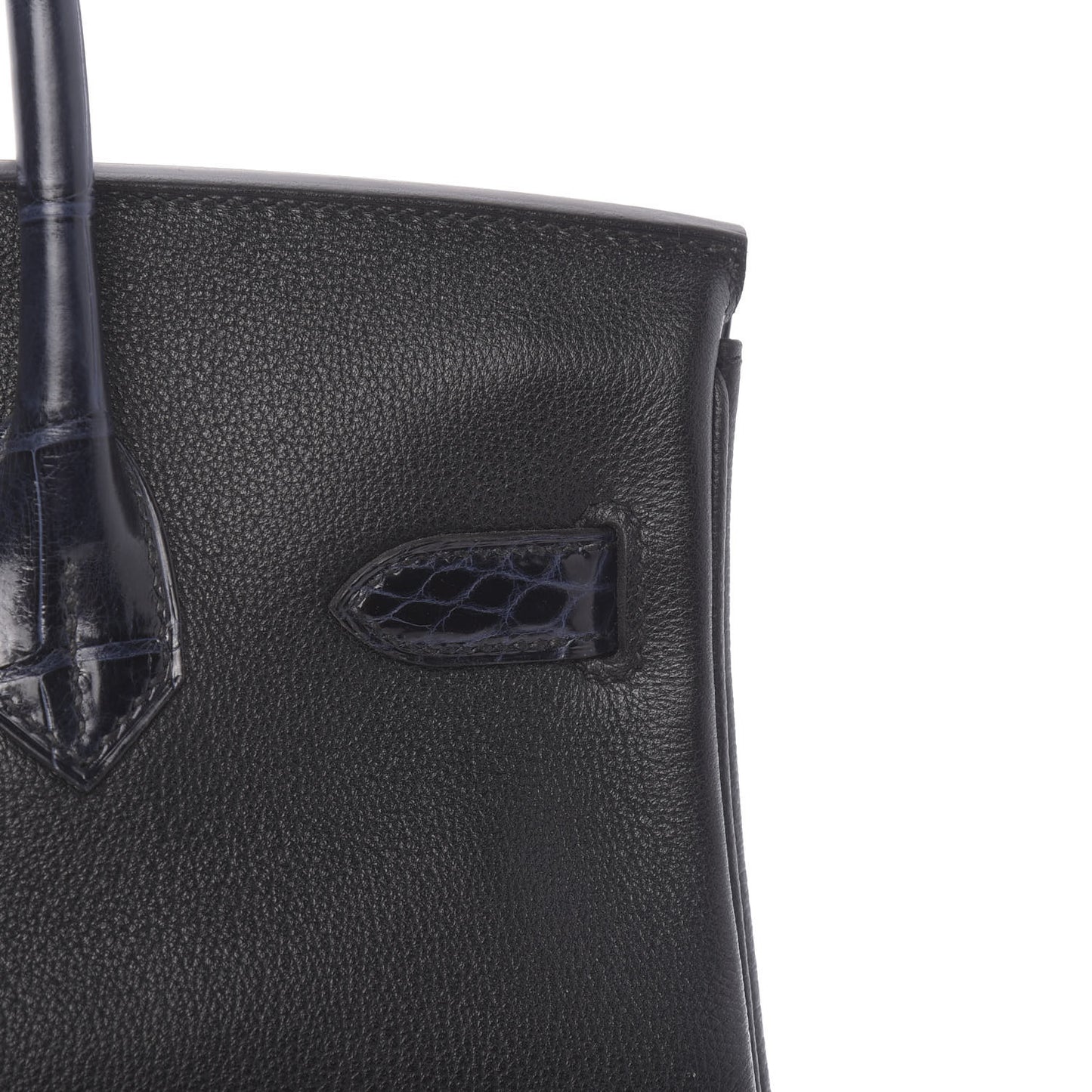 Taurillon Novillo Shiny Niloticus Crocodile Birkin Touch 30 Black Bleu Marine