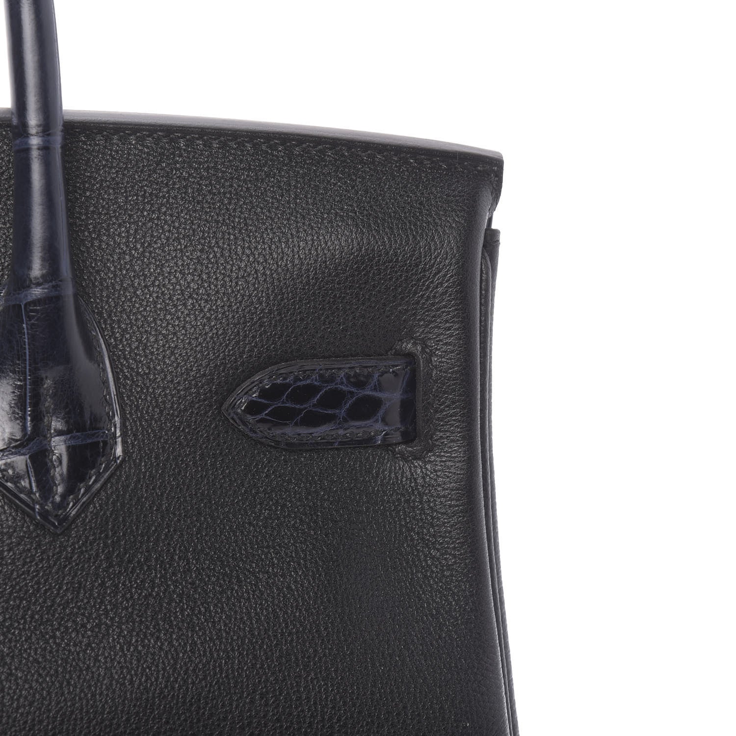 Hermes Taurillon Novillo Shiny Niloticus Crocodile Birkin Touch 30 Black Bleu Marine 33 of 38