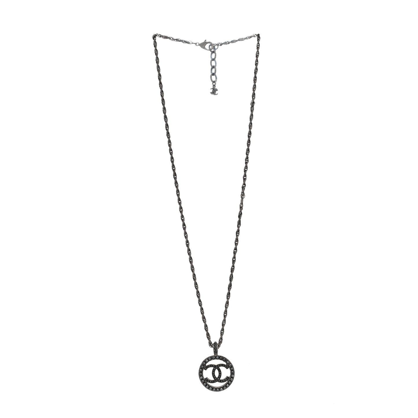 Ruthenium Pearl CC Round Pendant Necklace