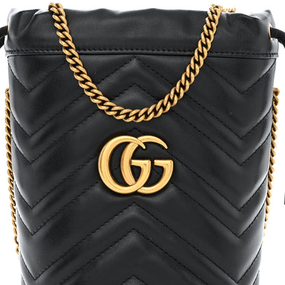 Gucci Calfskin Matelasse Mini GG Marmont 2.0 Bucket Bag Black 8 of 11