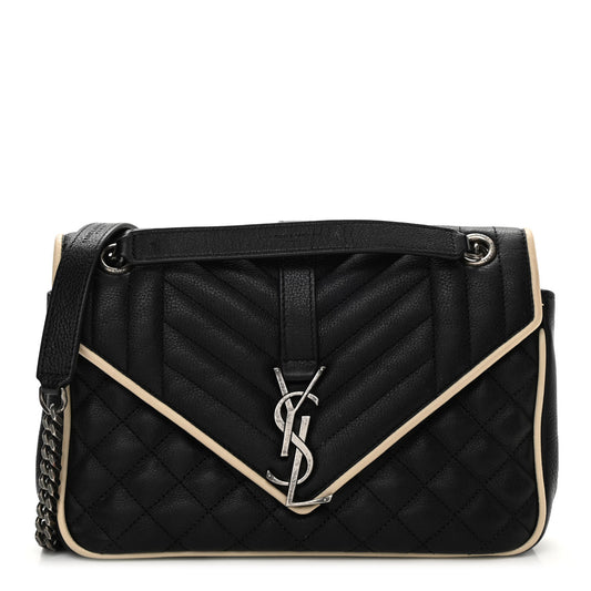 Grained Calfskin Tri-Quilt Monogram Medium College Bag Black White
