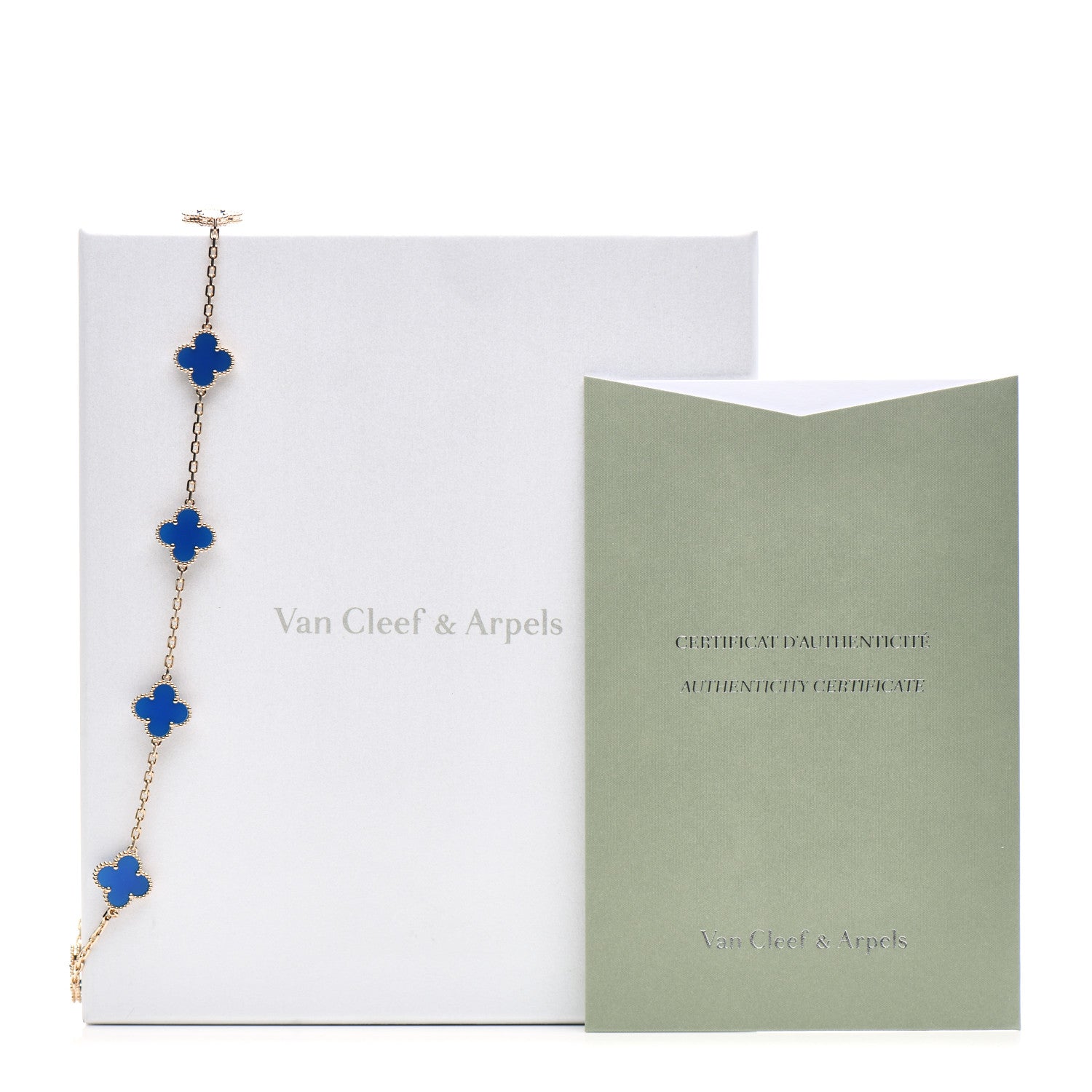Van Cleef & Arpels 18K Yellow Gold Blue Agate 10 Motifs Vintage Alhambra Necklace 7 of 7