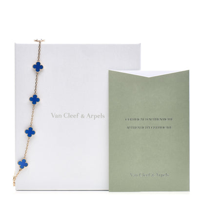 Van Cleef & Arpels 18K Yellow Gold Blue Agate 10 Motifs Vintage Alhambra Necklace 7 of 7