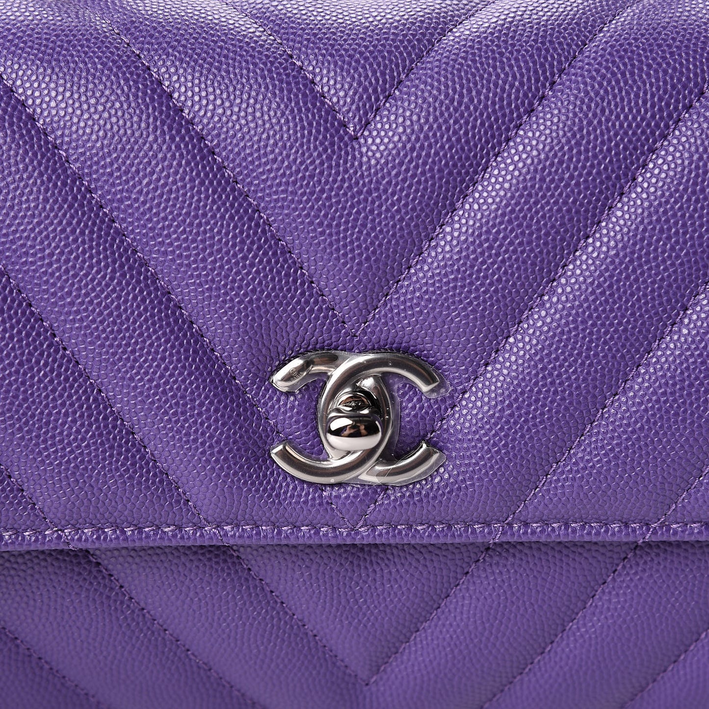 Caviar Chevron Quilted Mini Coco Handle Flap Purple