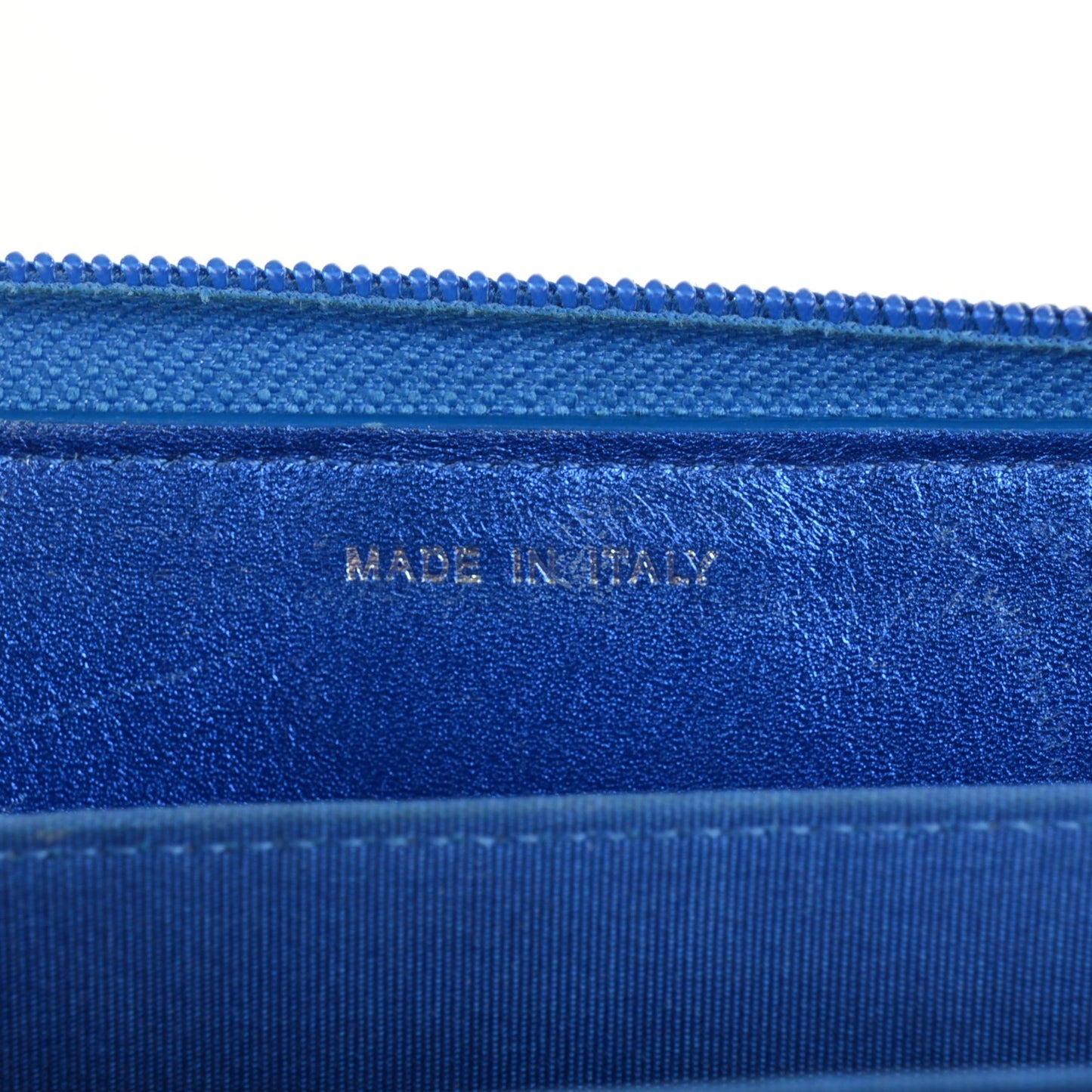 Metallic Patent Quilted Boy Zip Around Wallet Blue